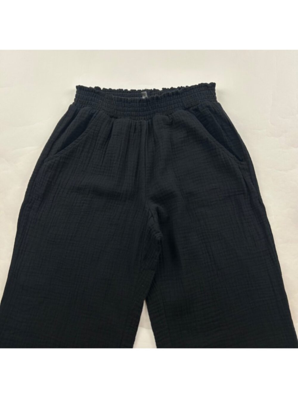 Drew Black Cotton Gauze Smocked Waist Wide Leg Lounge Pant XS - Picture 2 of 7